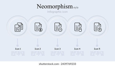 File line icon set. Dollar, lock, password, minus, loading, information, data, information. Neomorphism style. Vector line icon for Business