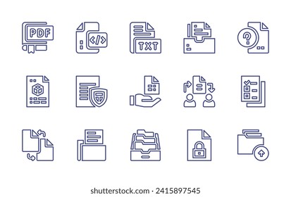 File line icon set. Editable stroke. Vector illustration. Containing replace, file, folder, pdf, txt, files, d file, sharing.