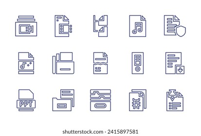 File line icon set. Editable stroke. Vector illustration. Containing video, audio, files, ppt, file, corrupted file.