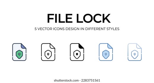 Diseño de iconos de bloqueo de archivos en estilo Cinco con barra de trabajo editable. Línea, Sólido, Línea plana, Color de tono Duo y Línea de degradado de color. Adecuado para diseño de páginas Web, aplicaciones móviles, UI, UX y GUI.