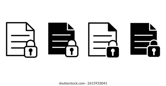 File Lock Icons Set Black White Minimalist Vector Graphic Design