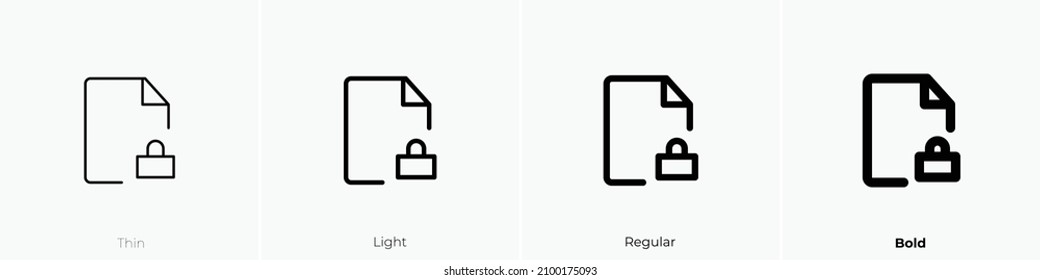 file lock one icon. Thin, Light Regular And Bold style design isolated on white background