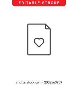 Icono De Esquema De Archivo Con Amor. Logo de la línea favorita del documento. Ilustración vectorial. Aislado en fondo blanco. Stroke Editable