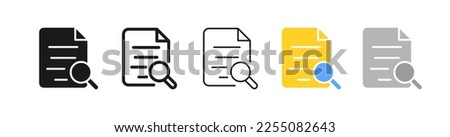 File with magnifier line icon. Magnifying glass, search information, privacy, document, text, minus, image. Data set concept. Vector five icon in different style on white background