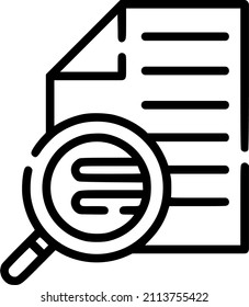 File and magnifying glass icon. Find document line icon vector. Search document symbol vector. Analytics research sign.
