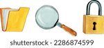 File, magnifying glass and padlock