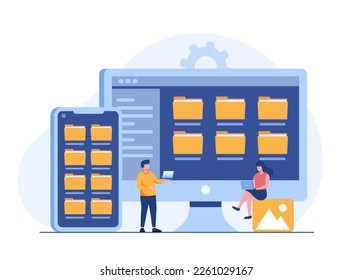 File management administration, data filing concept, folder, gallery, administration, flat illustration vector template