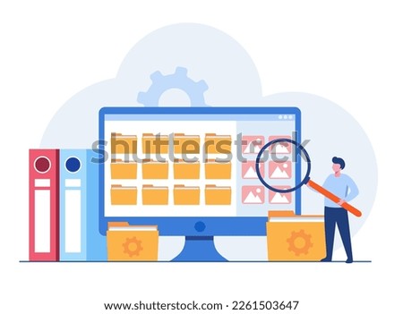 File management administration, data filing concept, folder, gallery, records, database, flat illustration vector template