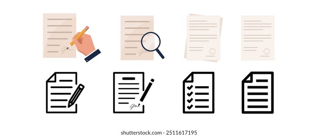 Iconos de administración y administración de archivos. Diseño plano.