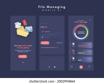 File management app screens, Mobile UI. 