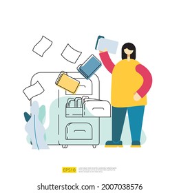 file management archive and organize vector illustration with people cartoon character. work with document and file concept in flat style