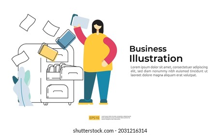 archivo de administración de archivos y organización de ilustraciones vectoriales con personajes de caricatura de personas. trabajar con el concepto de documento y archivo en un estilo plano