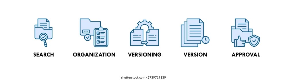 File Management banner web icon illustration concept with icon of search, organization, versioning, version, approval