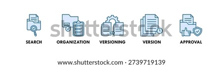 File Management banner web icon illustration concept with icon of search, organization, versioning, version, approval