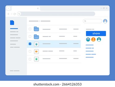gerenciamento de arquivos e serviço de compartilhamento de arquivos na nuvem interface do usuário espaço de trabalho digital mostra pastas e documentos acesso colaborativo e compartilhamento de arquivos entre uma equipe trabalho produtividade armazenamento online