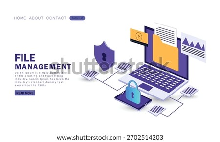 File management concept. Character search, share and secure transfer documents