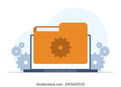 File management concept, Data storage, Folders, documents and media content, search or save files on smartphone or laptop, Modern flat cartoon style, Vector illustration on background.