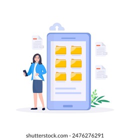 File management concept. Data storage. Folders, documents and media content.
