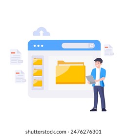 File management concept. Data storage. Folders, documents and media content.