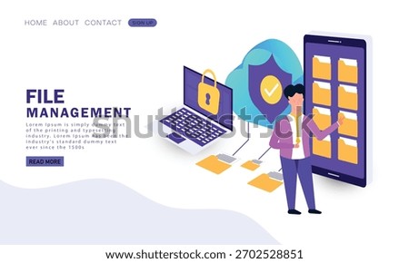 File management concept. share and secure transfer documents, folders and other data from devices in cloud database storage