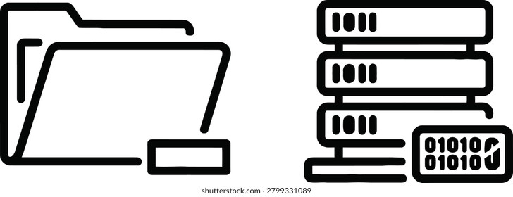 File management and data server storage icons with management technology database information computing archiving infrastructure business security