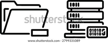File management and data server storage icons with management technology database information computing archiving infrastructure business security