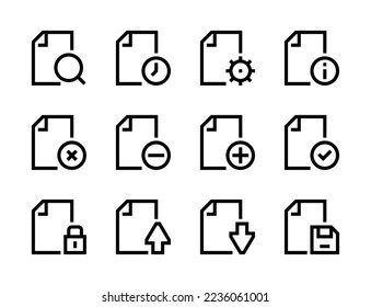 File management, Document settings and Paperwork line vector icons. File type and Page form editable stroke outline icon set.