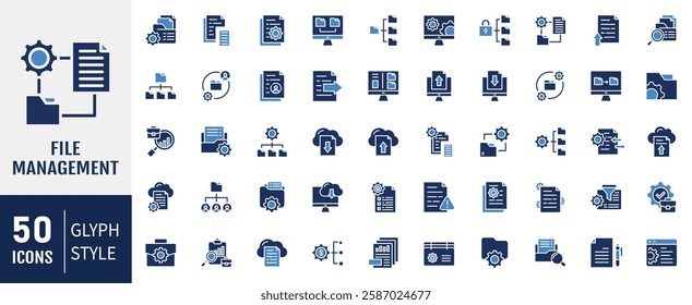 File management flat icon set. Containing as data, folder, login, sync, lock, search icon. Vector illustration