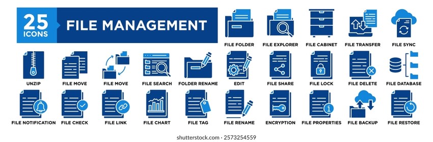 File Management icon collection set. Containing design File Folder,  Explorer, Cabinet, Transfer,  Sync	