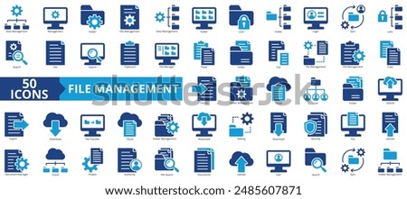 File management icon collection set. Containing data, folder, lock, login, sync, lock, search icon. Simple flat vector.