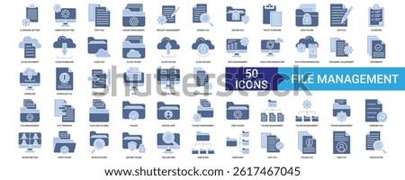 File Management icon collection set with Clipboard, Computer, Copy file,  Search file, Secure file