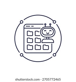 Icono de administración de archivos con carpetas y un robot en línea Icono de administración de archivos con carpetas y un robot en línea Diseño
