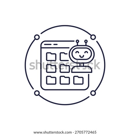 file management icon with folders and a robot in line designfile management icon with folders and a robot in line design