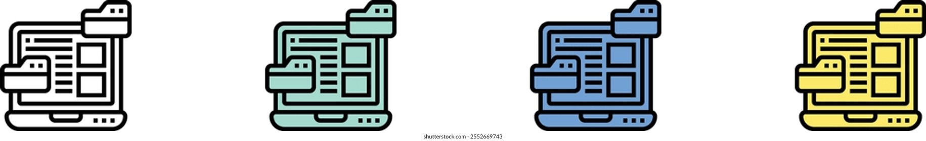file management icon. Outline, Green, Blue and Yellow Style Design Isolated On White Background