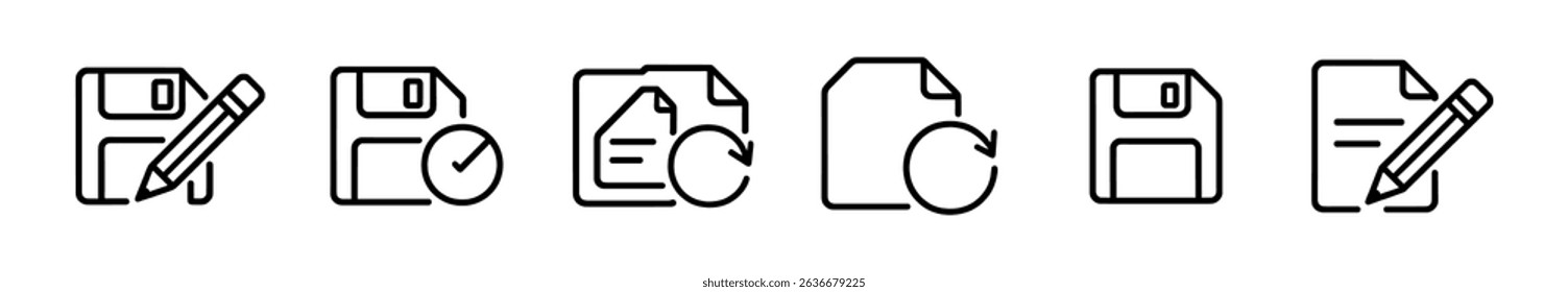 File management line icon set. save, document, edit, storage icons outline style.