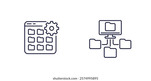 file management line icons with folders