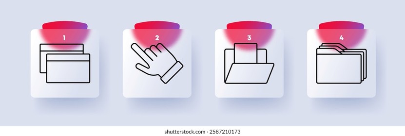 File management set icon. Windows, hand gesture, open folder, multiple files, system, organization, digital, data storage, user interface, access.