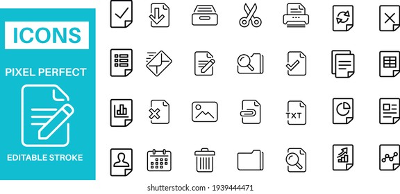 File Management - set of thin line vector icons