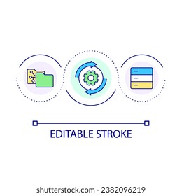 File management software loop concept icon. Organizing digital assets abstract idea thin line illustration. Computer files and folders. Isolated outline drawing. Editable stroke. Arial font used