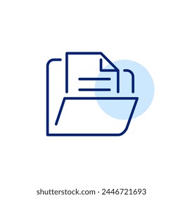 File management symbol. Open folder with a file inside. Efficient organization, storage of digital content. Vector