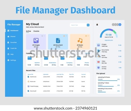 File Manager Dashboard UI Kit. Suitable for file, folder and cloud purpose.