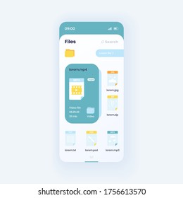 File manager smartphone interface vector template. Multimedia library app page light design layout. Browsing screen. Flat UI for application. Files details and properties on phone display