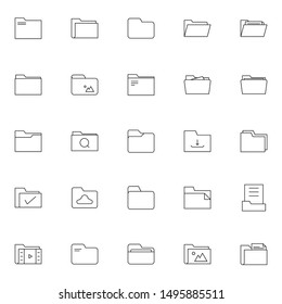 File Manager, Storage, Folder, Archive Thin Line Icons Set. Simple Set Of Document, Directory, File Outline Icons Vector Illustration