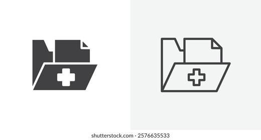 File medical icon set in black flat solid and outlined style.