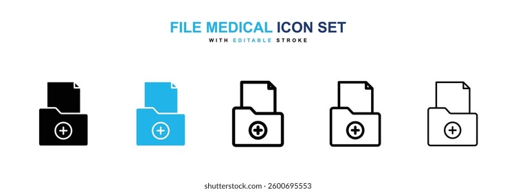 File medical icons graphics set in black and blue colors