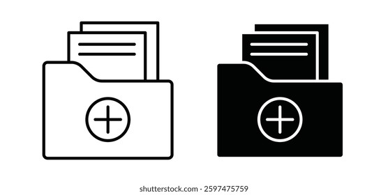 File medical vector icon set black filled and outlined style.