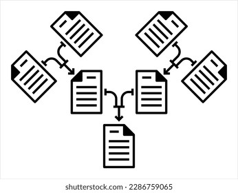File Merge Icon, Combine, Join Together Multiple Files Into One Single File Vector Art Illustration