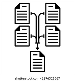 File Merge Icon, Combine, Join Together Multiple Files Into One Single File Vector Art Illustration