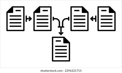 File Merge Icon, Combine, Join Together Multiple Files Into One Single File Vector Art Illustration