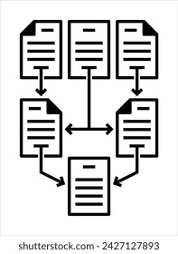 File Merge Icon, Combine, Join Together Multiple Files Into One Single File Vector Art Illustration